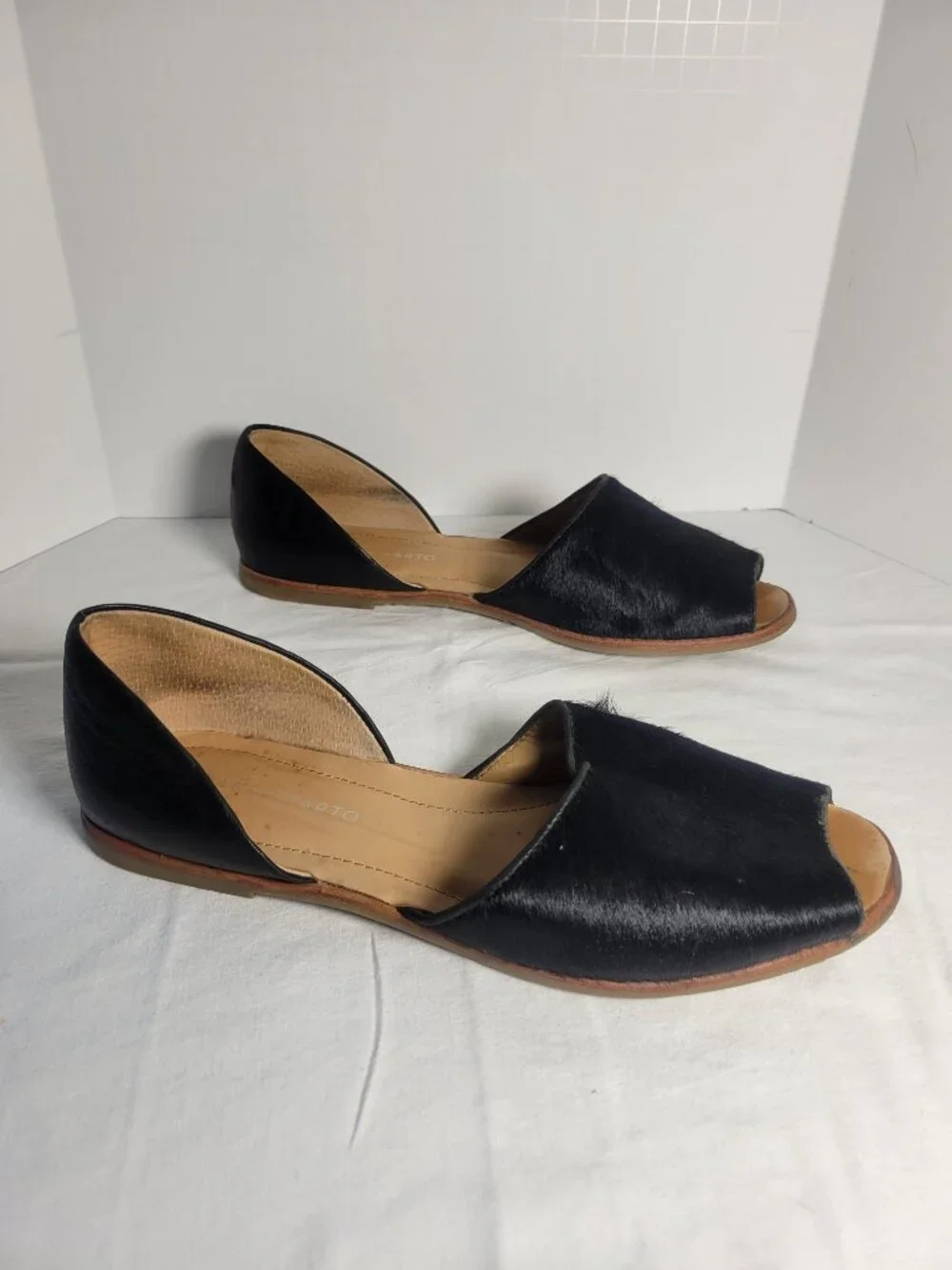 Franco Sarto Venezia Black Calf Hair D'Orsay Peep Toe Flats 7.5M